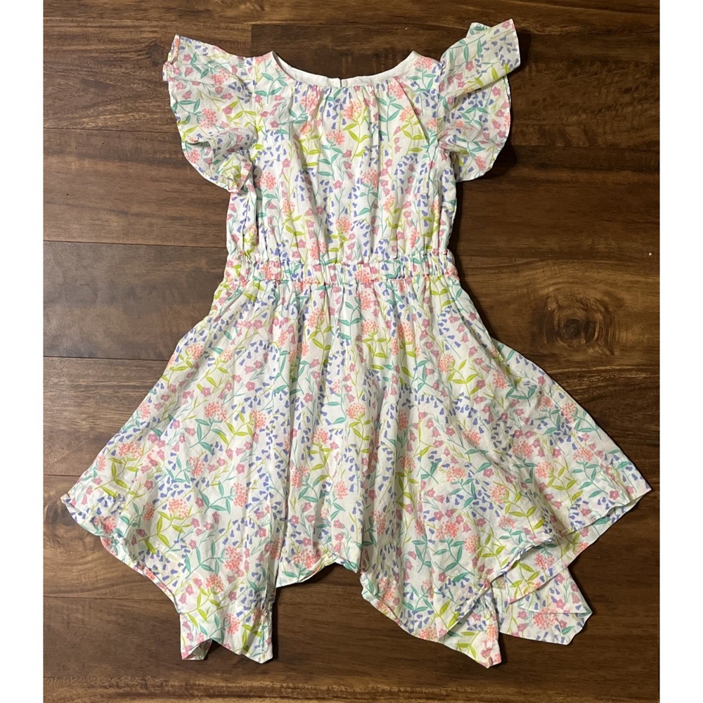 Crewcuts J Crew Girls Flutter sleeve floral dress Size 7 Asymmetrical Hem
